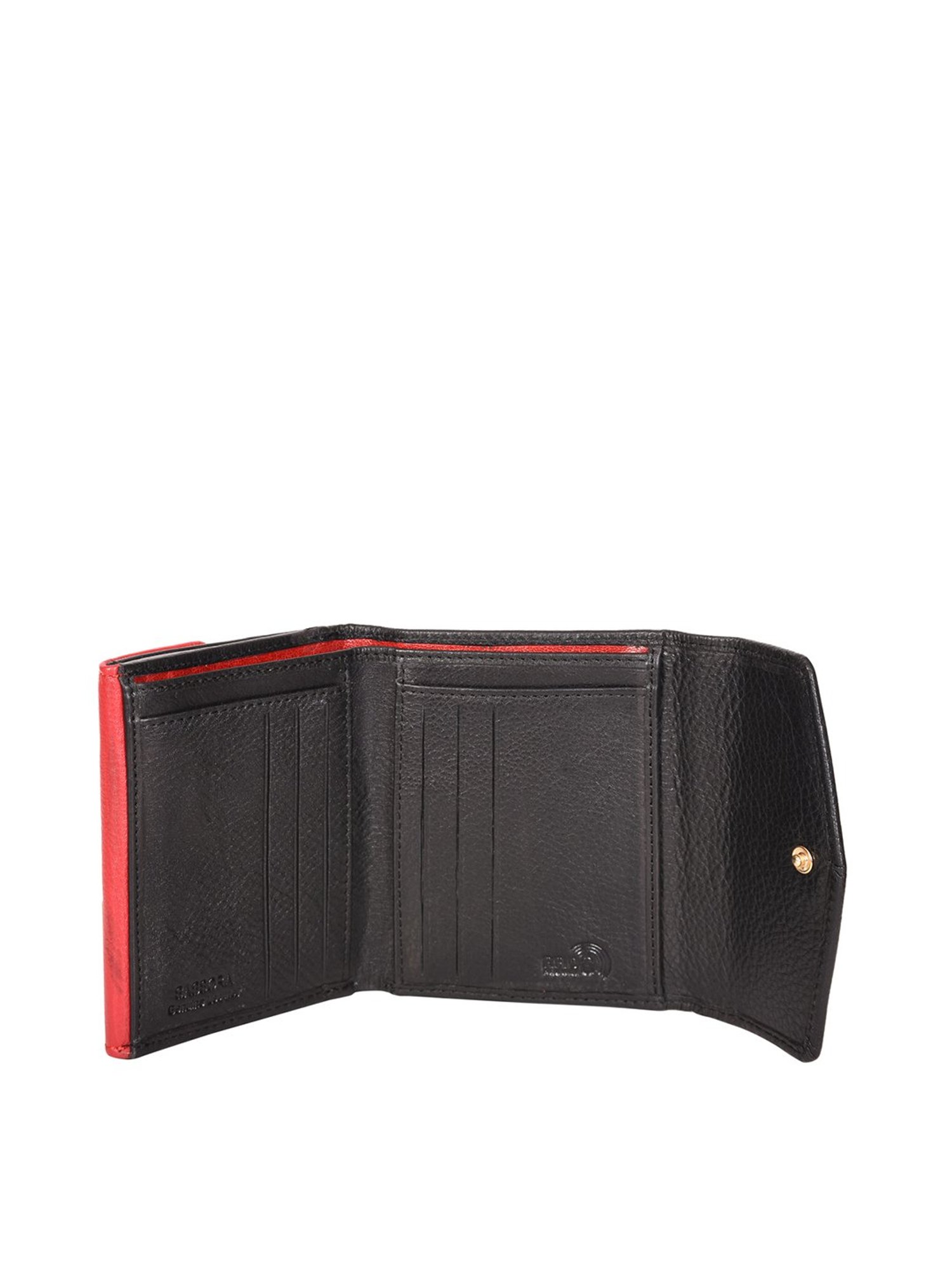 SASSORA Black & Red Solid Rfid Tri-Fold Wallet for Women