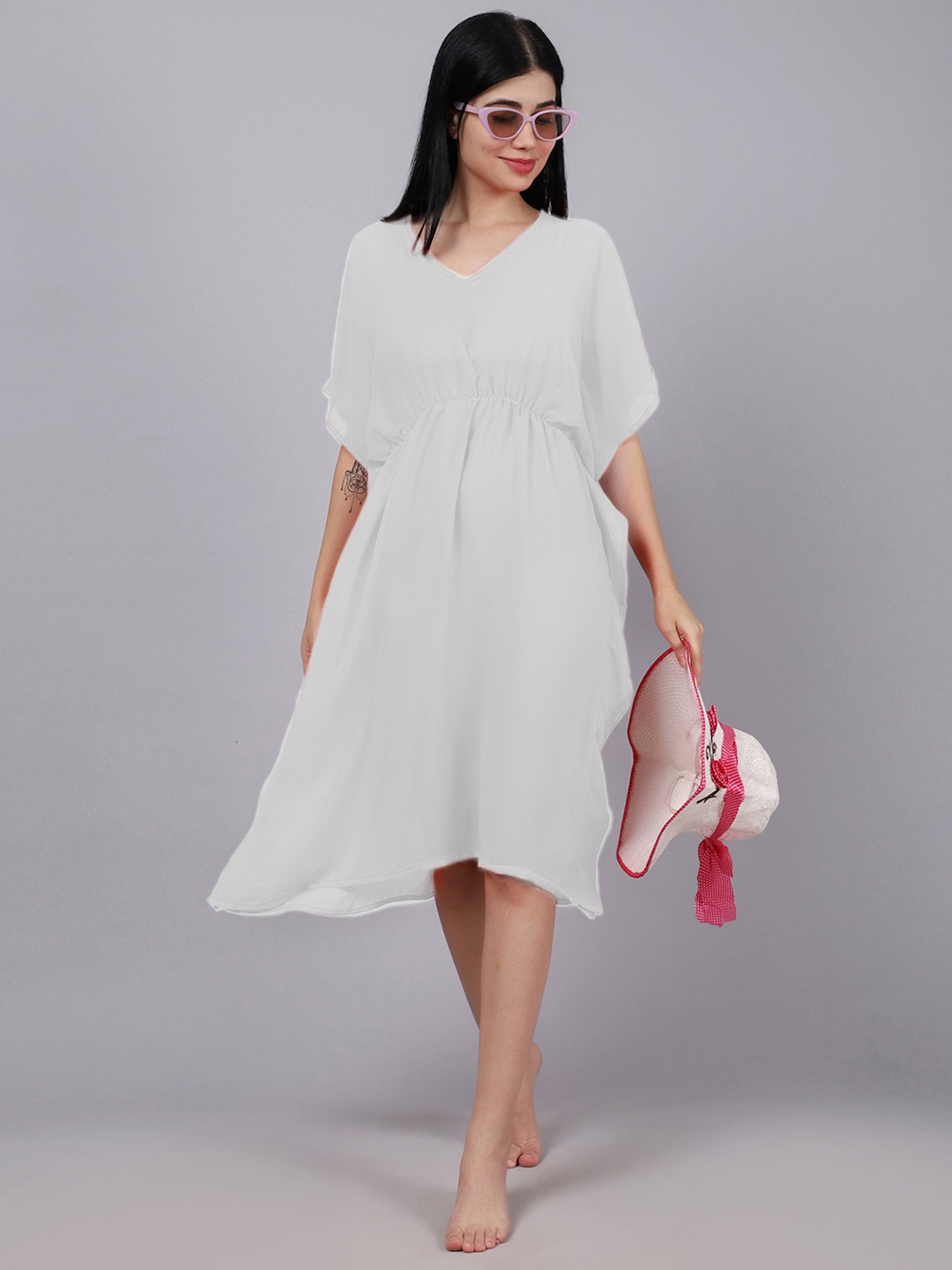 Erotissch Off-White Plain Beachwear Kaftan
