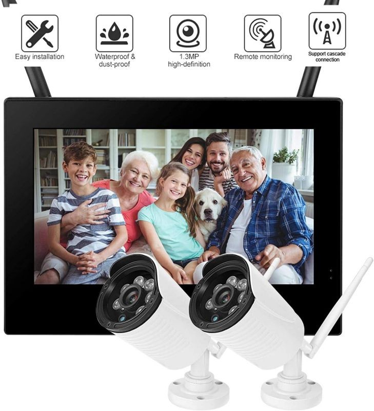 10in 1.3MP HD Wireless WiFi Baby Monitor 2 Cameras Smart DVR Home Security System (British regulations (100-240V))