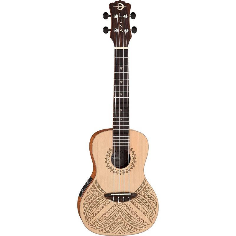 Luna Guitars Concert Solid Spruce Top Tapa Design Acoustic Electric Ukulele Natural