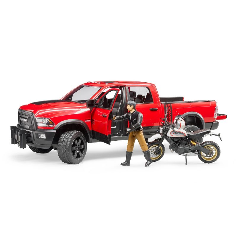 Bruder Toys RAM 2500 Power Wagon with Ducati Scrambler Desert Sled and Driver - 1:16 Scale