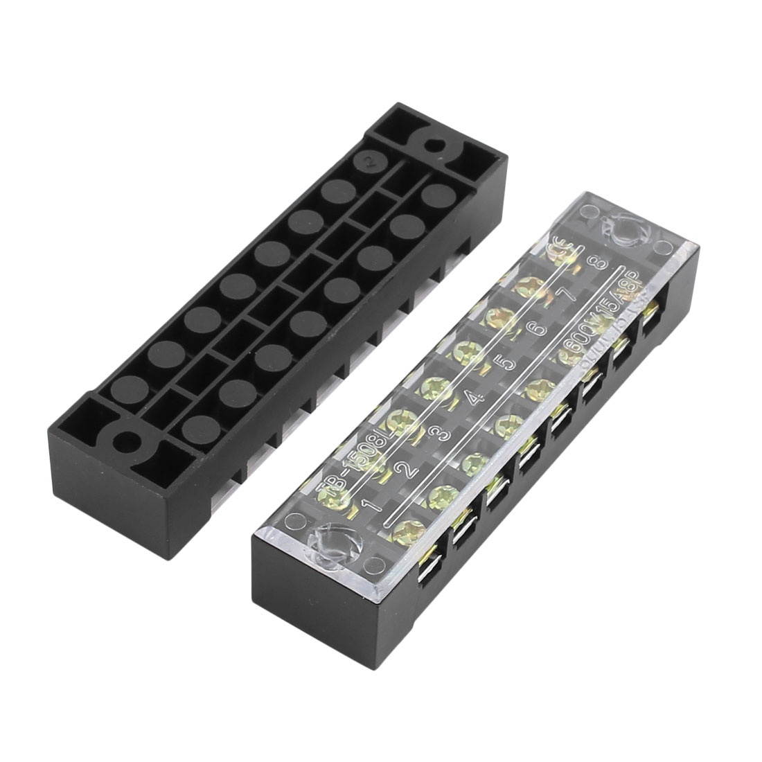 3Pcs TB-1508 600V 15A 8P Dual Rows 8 Position Wire Terminal Block Connector