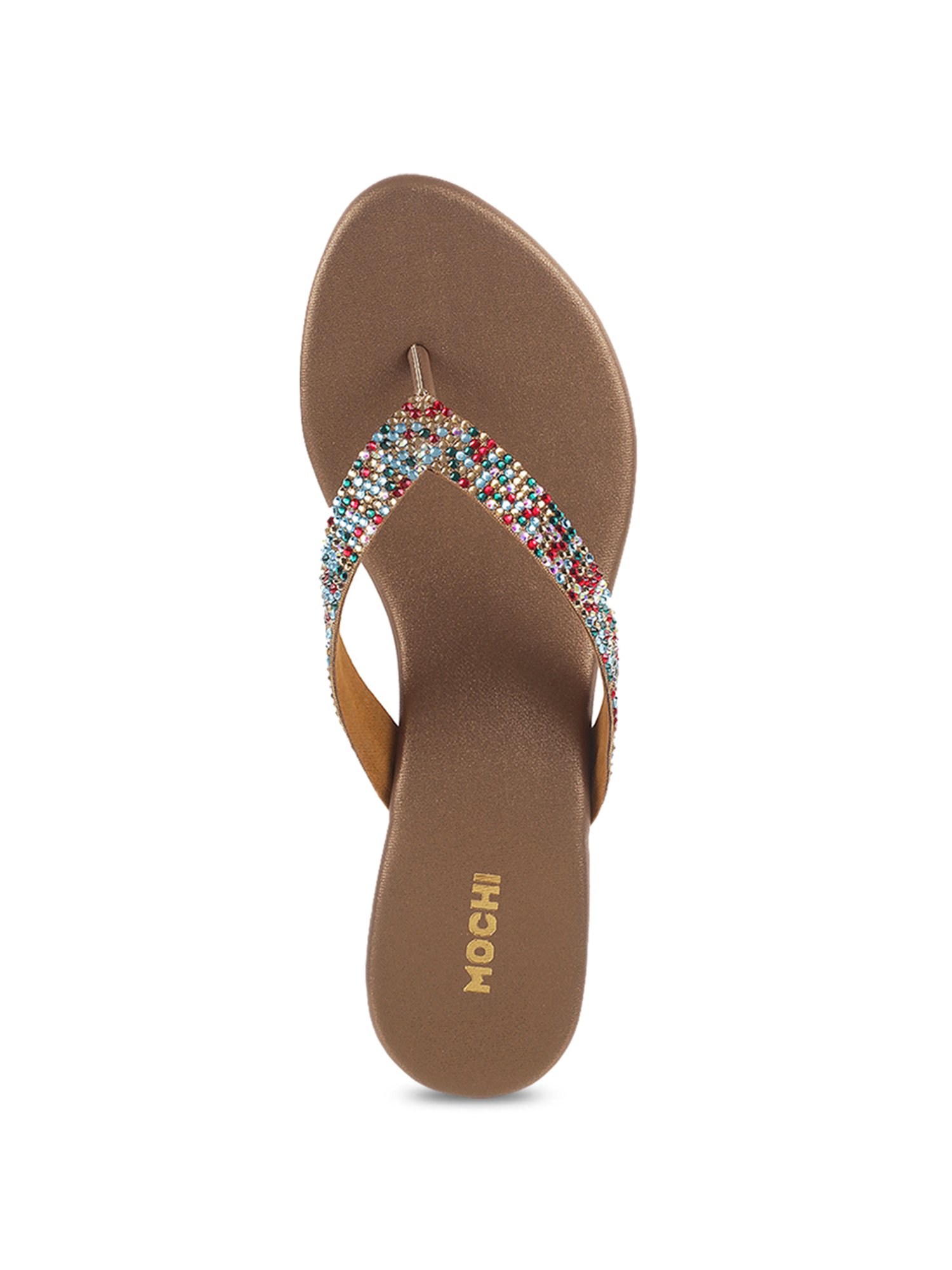 Mochi Women's Antique Gold Thong Sandals