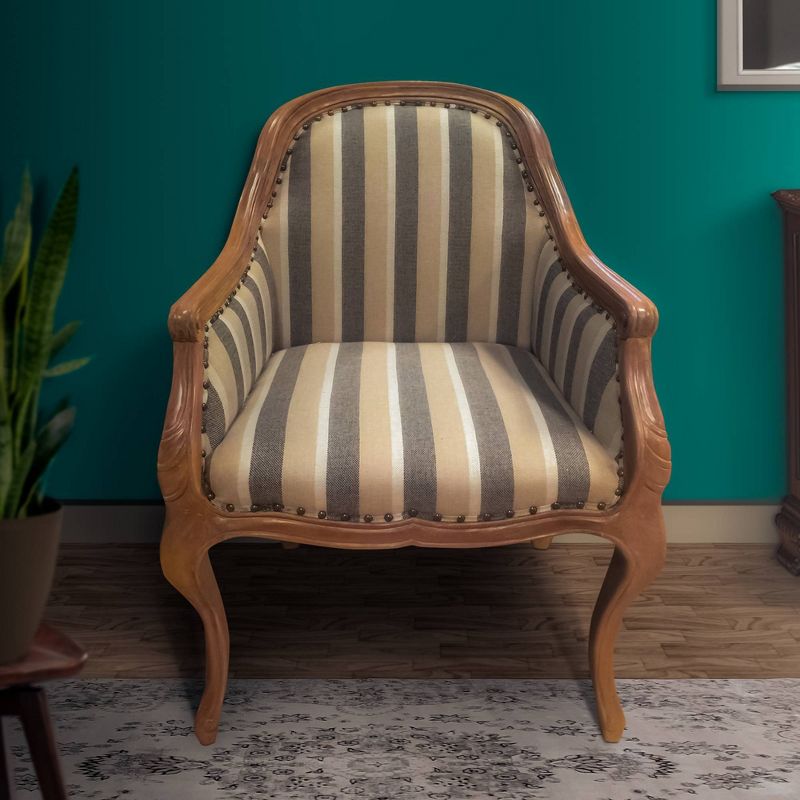 Striped Fabric Arm Wooden Frame Accent Chair Gray/Brown - The Urban Port