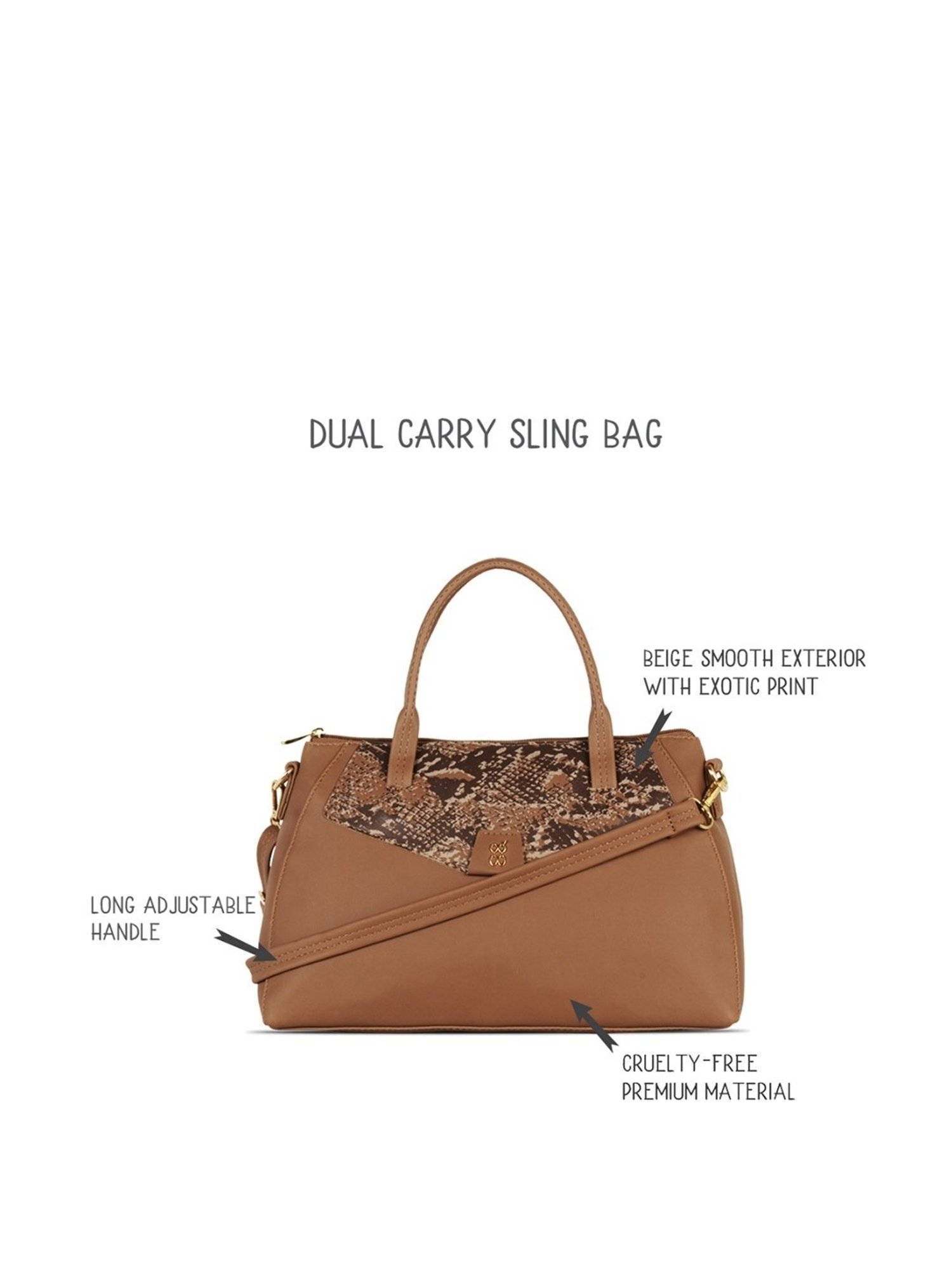 Baggit Brown Solid Medium Handbag