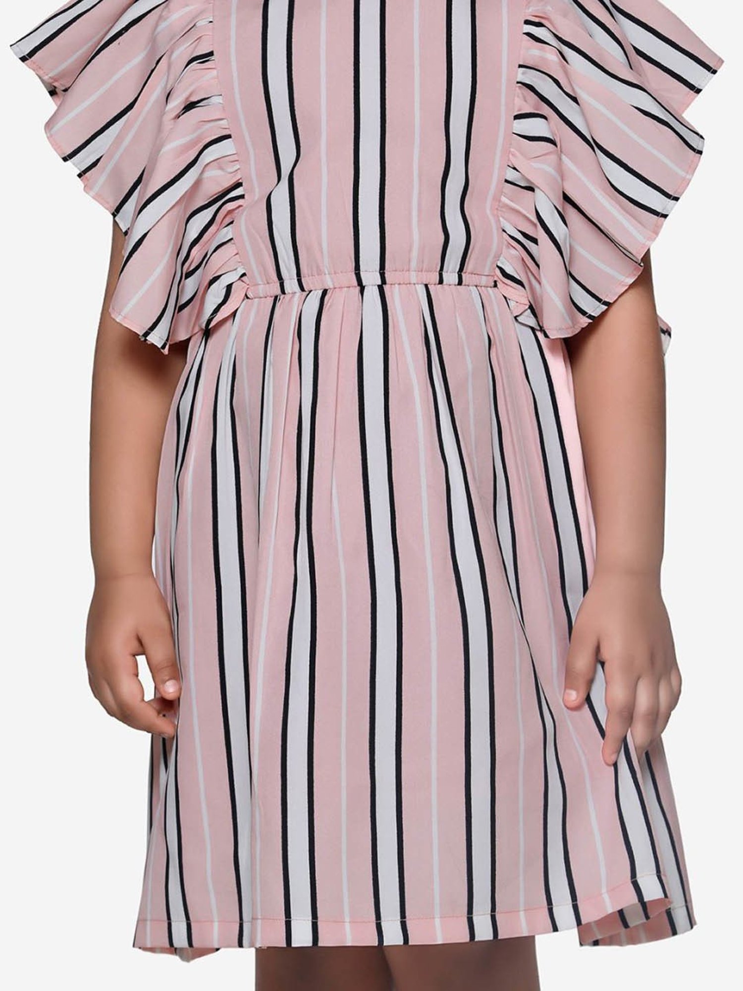 LilPicks Kids Pink & Black Striped Dress