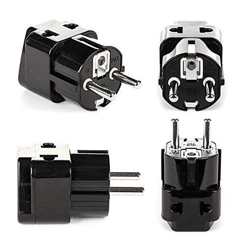 OREI 2 in 1 USA to Europe Adapter Plug (Schuko, Type E/F) - 4 Pack, Black
