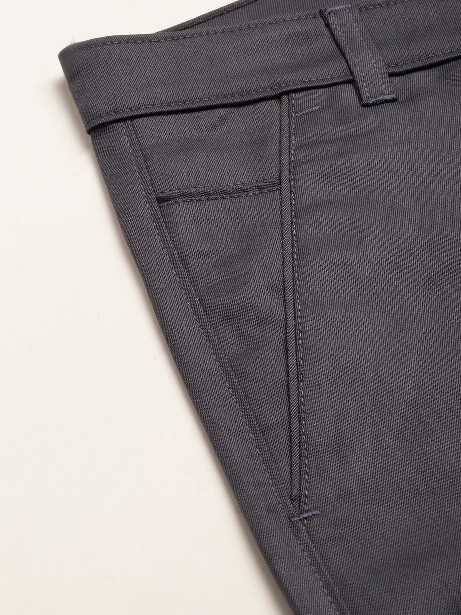 Sojanya Grey Cotton Regular Slim Fit Flat Front Trousers