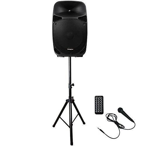 chromacast portable pa 2 channel 2 way active 150 watt sound system w/ bluetooth, microphone & stand
