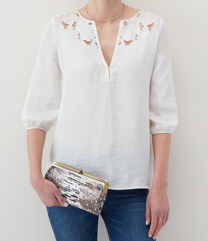 Fossil Liza Embossed Woven Zip Around Clutch Wallet