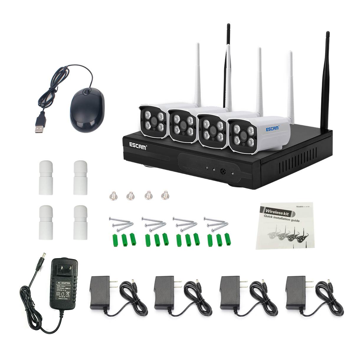 ESCAM WNK403 Wireless IP Network Camera Wifi NVR Kit Surveillance System P2P 720P HD Outdoor IR Night Vision Security IP Camera WIFI CCTV System