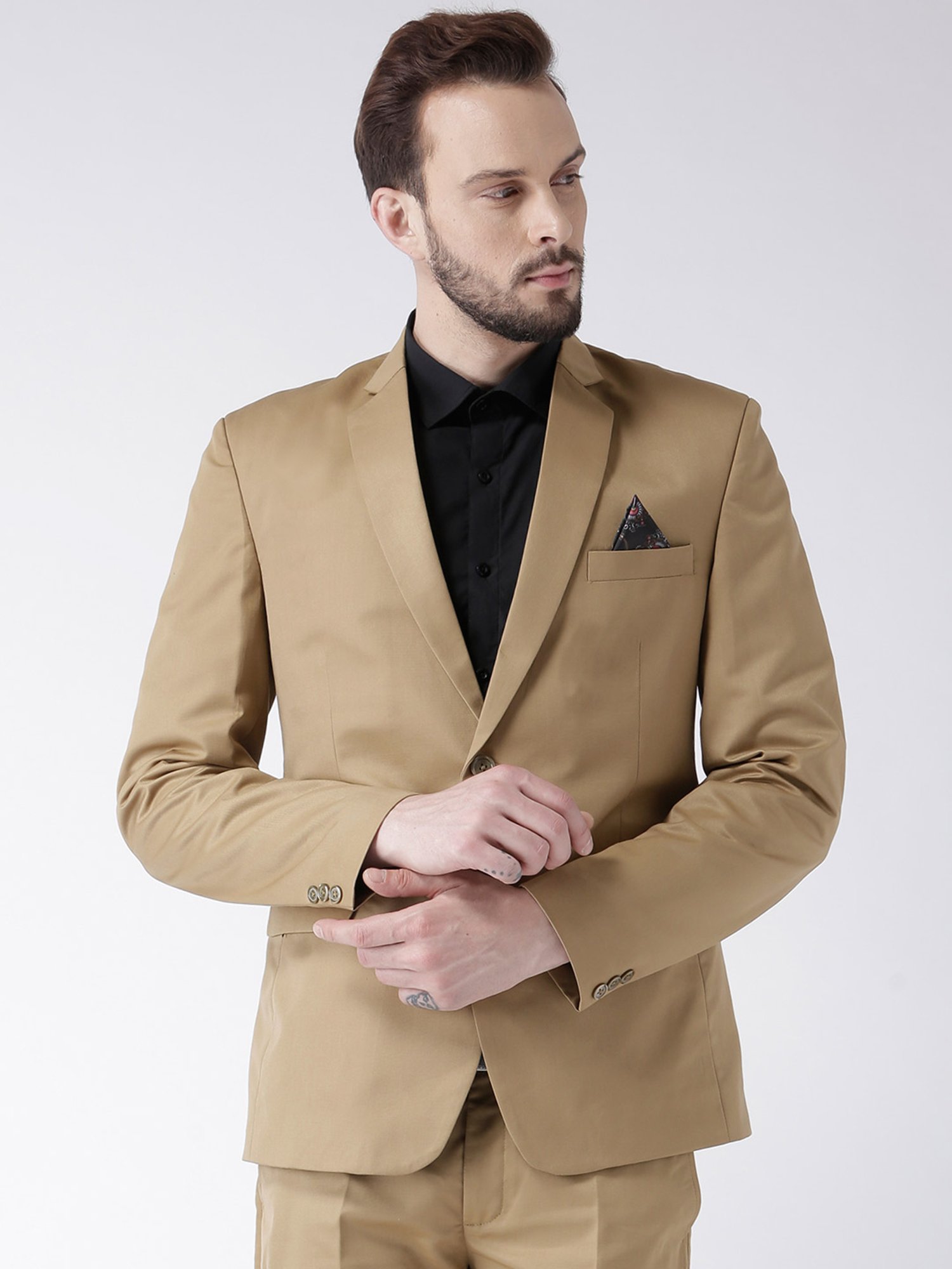 Hangup Plus Khaki Regular Fit Notch Lapel Blazer