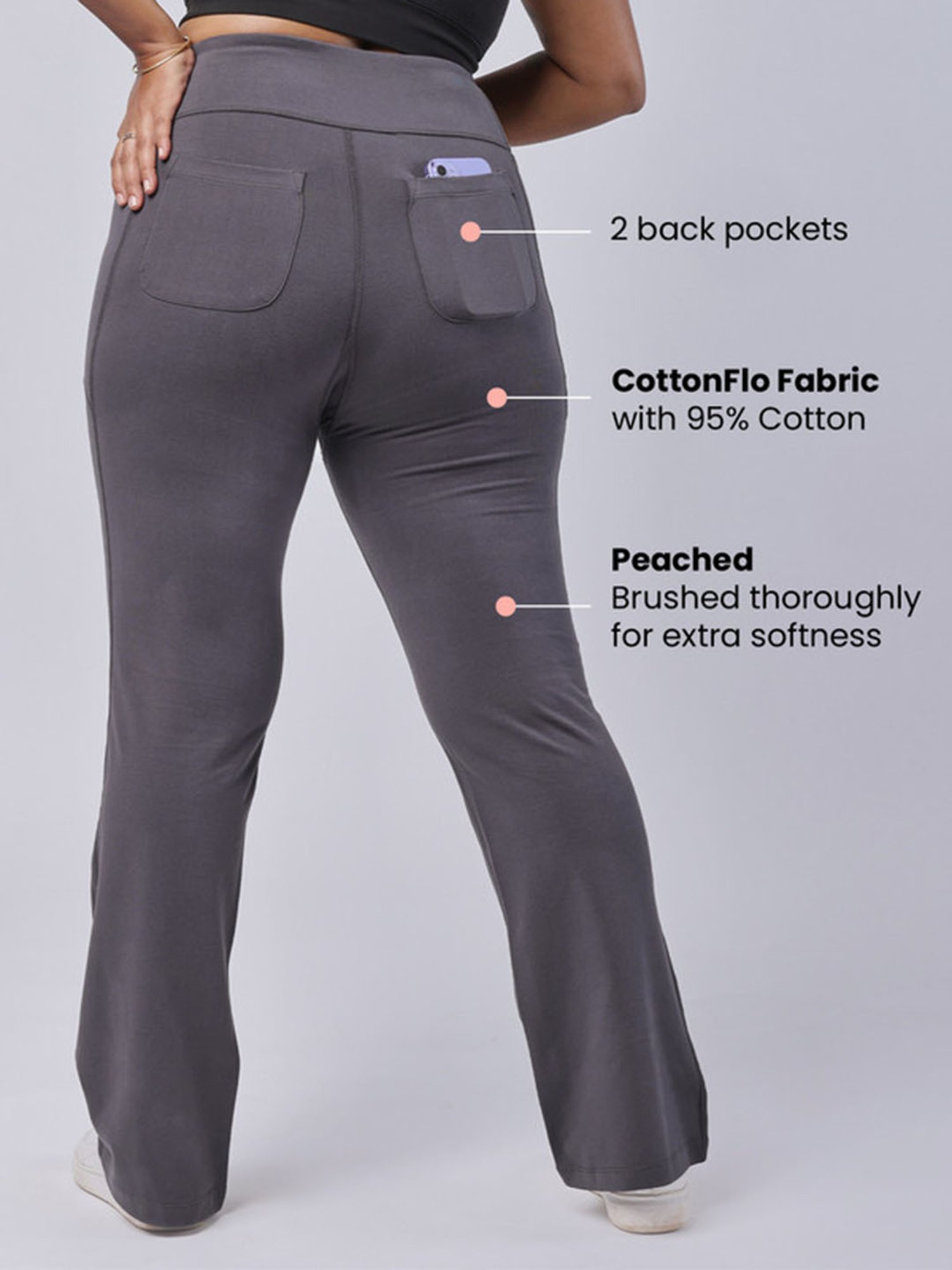 BlissClub Grey Groove-In Cotton Flare Pants - Regular