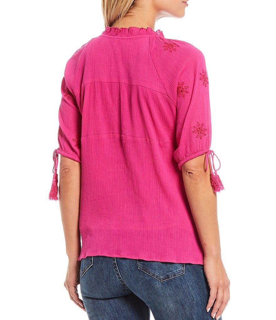 Reba Embroidered Eyelet Cotton Crinkle Puff Sleeve Top