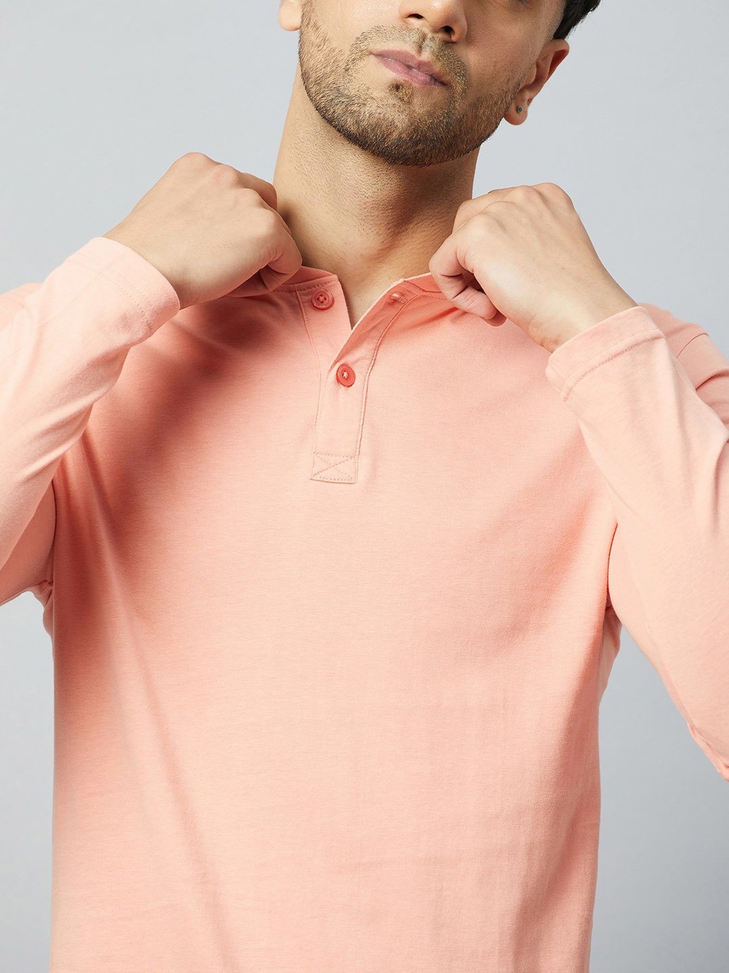 Club York Peach Regular Fit Henley T-Shirt