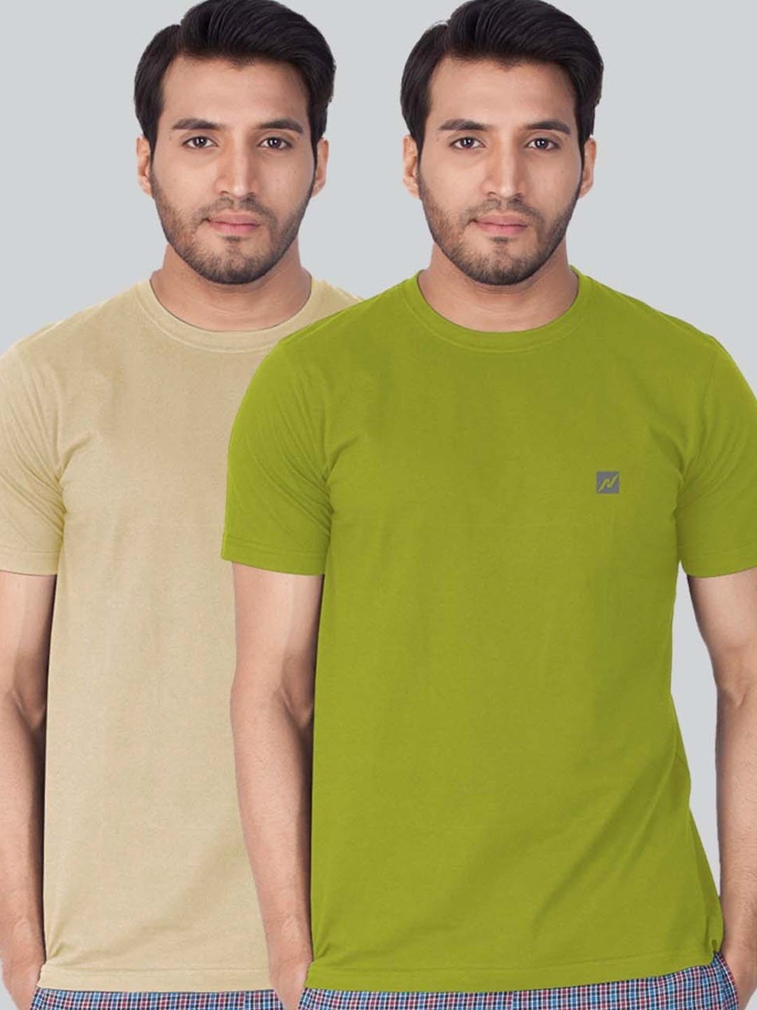 Lux Nitro Beige & Olive Green Regular Fit T-Shirt Pack of - 2