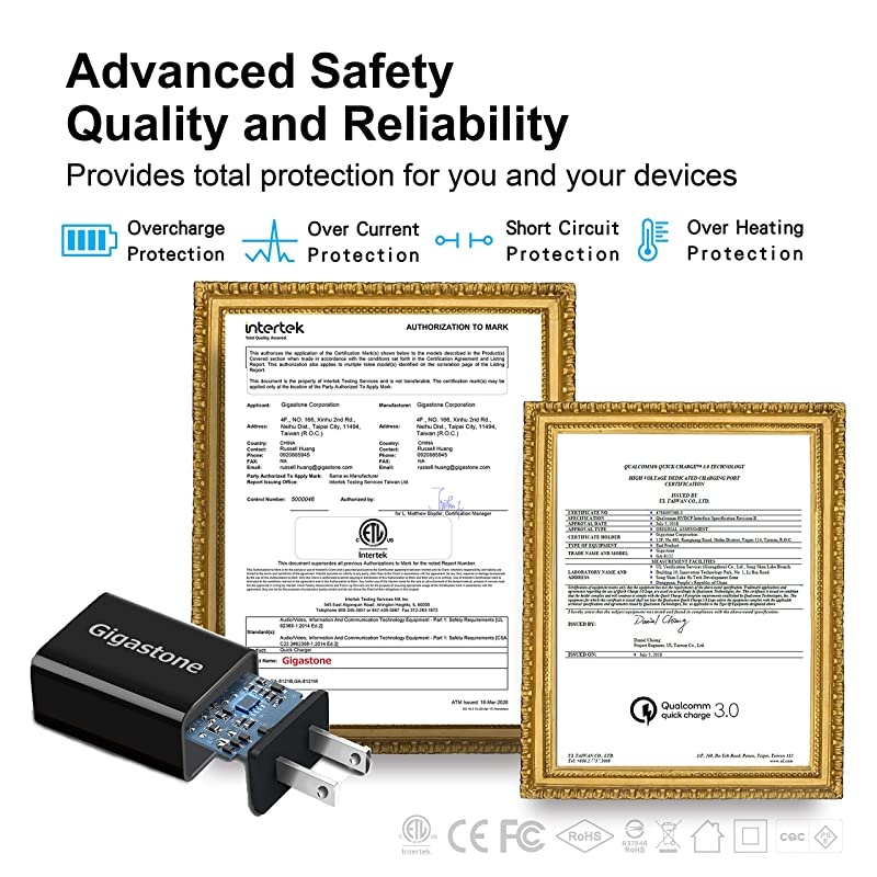 2-Pack] Quick Charge 3.0 18W 3A USB Type-A Wall Charger, Qualcomm Certified QC3.0, Compatible with iPhone iPad, Samsung Galaxy S10/S9/S8, LG, HTC, Nexus, Qi Wireless Charge Pad