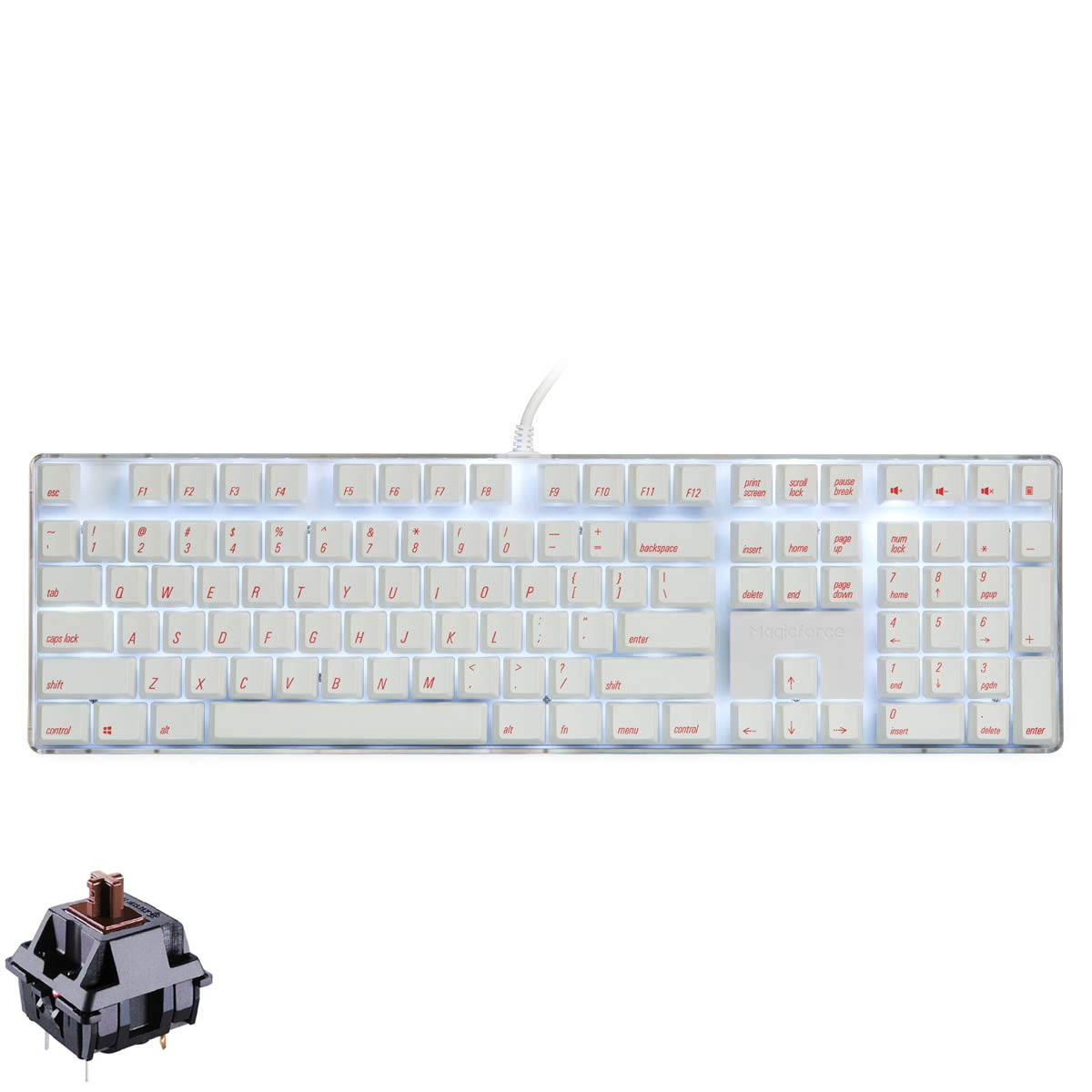 Qisan Magicforce N-key Rollover  Mechanical Keyboard Gaming Keyboard Cherry MX Brown  100% Full Size 108 Keys with White Backlight Case,PBT Keycaps