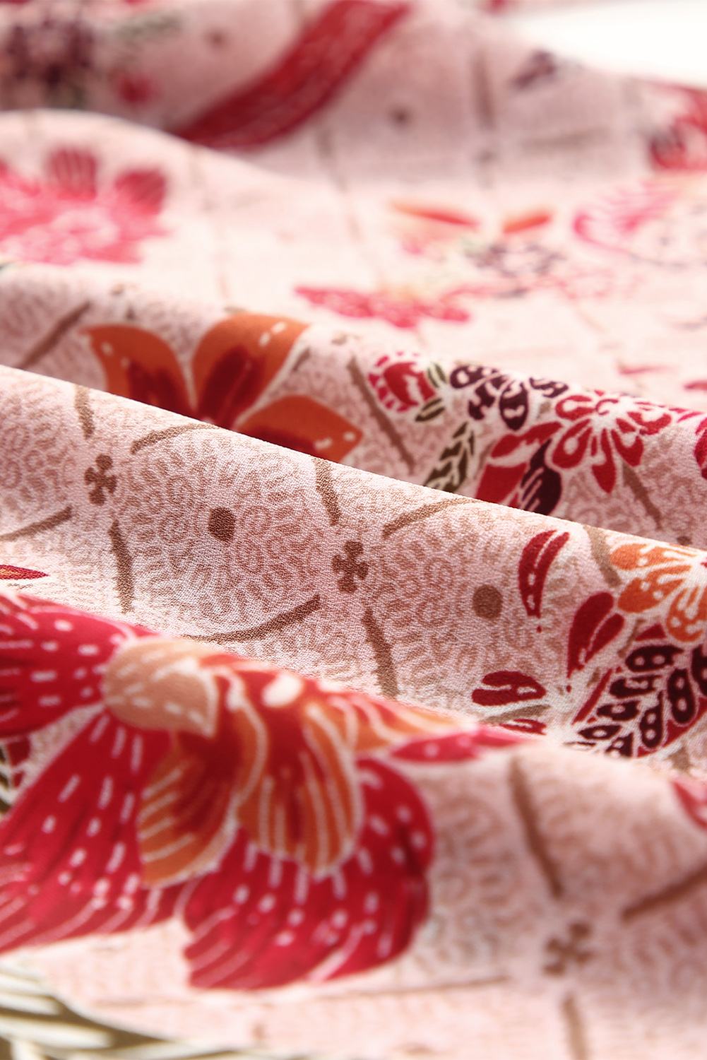 One World Apparel Jacquard Square Neck Short Sleeve Ivory Multi Floral Print Top