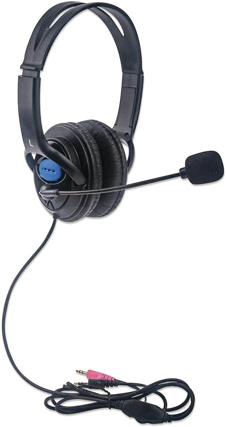 Stereo Headset  Lightweight Over-Ear Design 6 ft. (1.8 m) Connecting Cable and Two 3.5 mm Plugs for Audio and Built-in Adjustable Microphone
