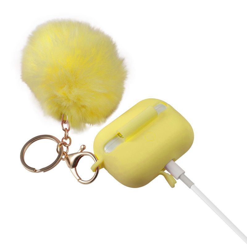 Insten Fluffy Pom Pom Case For Airpods Pro, Silicone Carry Case with Keychain & Anti-Lost Strap, Soft Touch Protective Skin Cover, Yellow