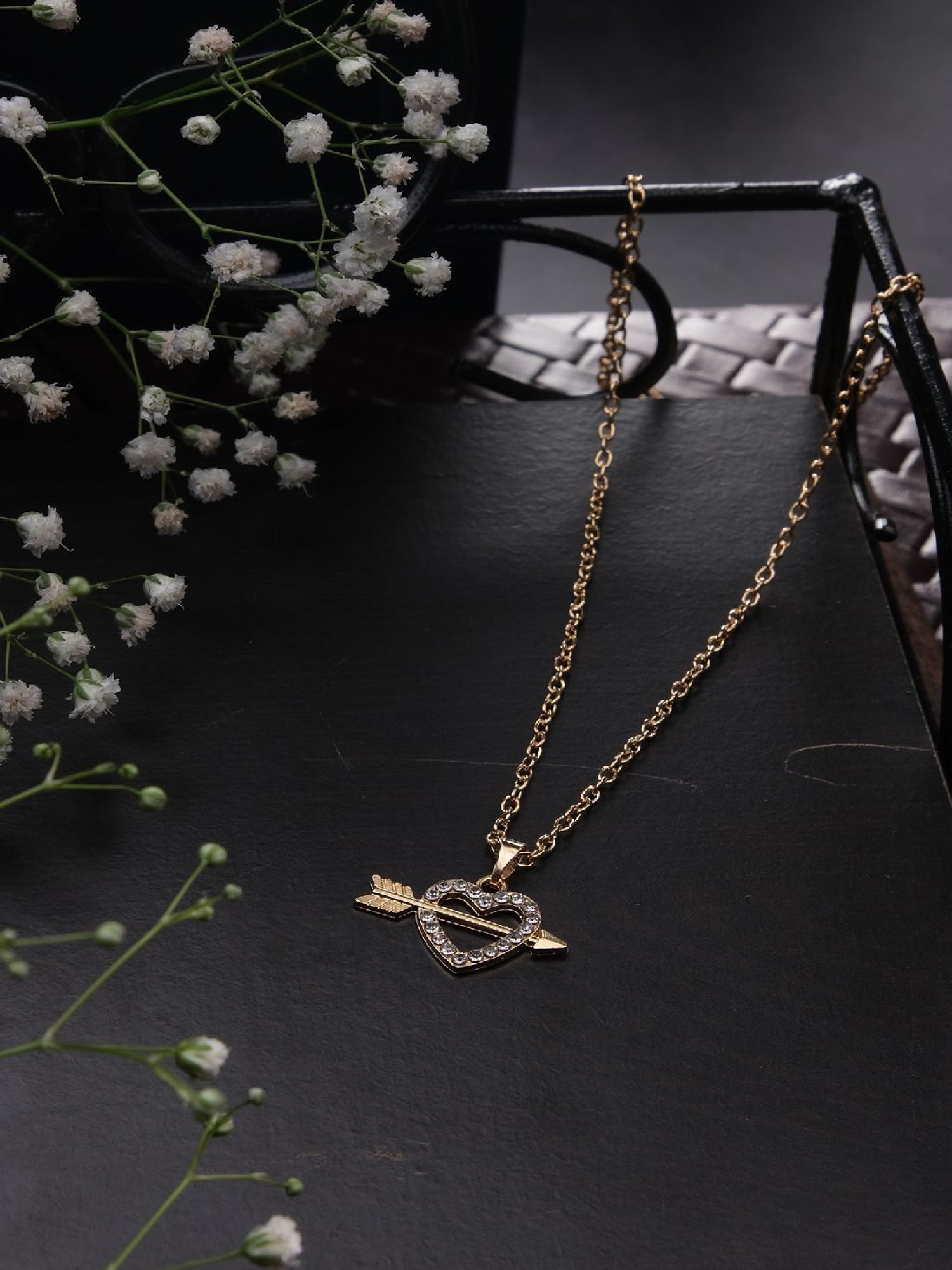 Jewelz Trendsetting Gold Western Necklace With Delicate Heart Hanging Charm for Women