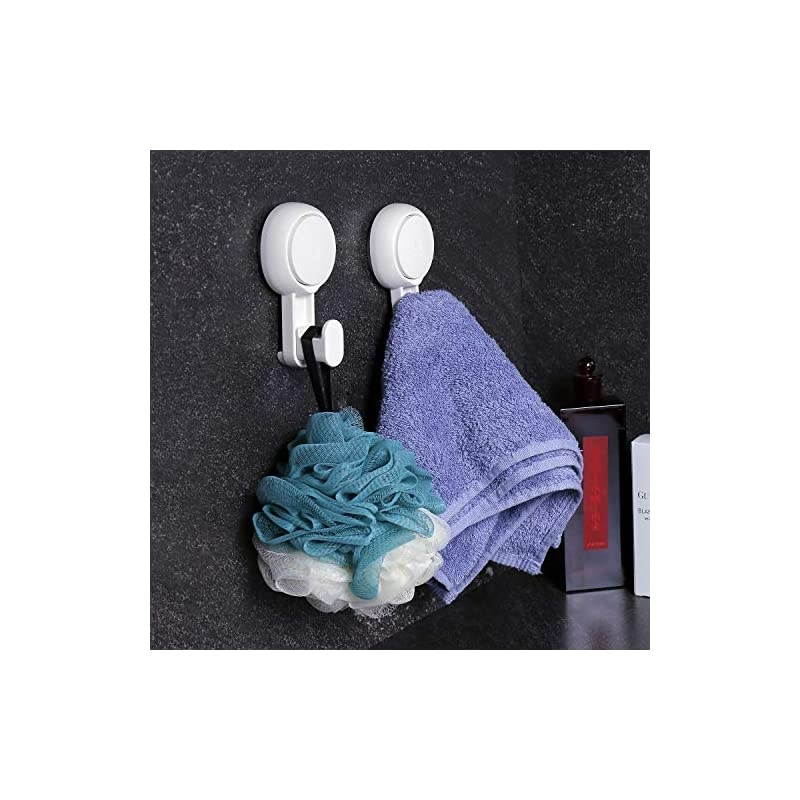 Suction Cup Shower Hooks- 4 Pack Reusable Heavy Duty Vacuum Suction Hooks, Waterproof Bathroom Wall Bathtub Loofah Hooks, Strong Window Glass Wreath Hanger, Removable Kitchen Towel Holder