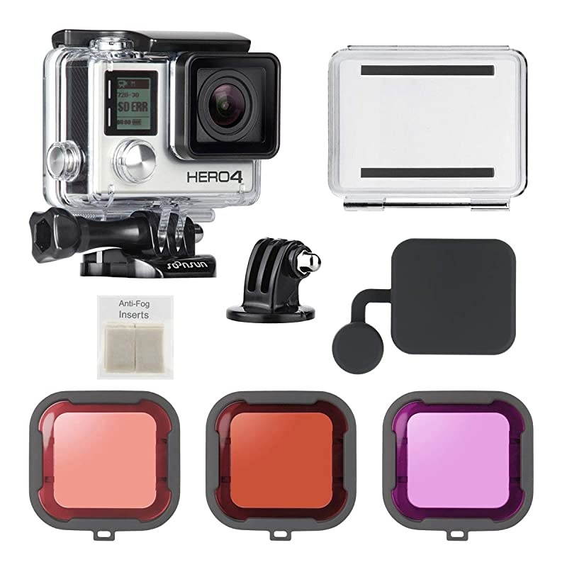 40m Underwater Waterproof Dive Housing Case with 3Pack Dive Filters for GoPro Hero 3 Hero3+ Hero 4 Silver Black Cameras Include Waterproof Backdoors Buckle Tripod Adapter Lens Cap