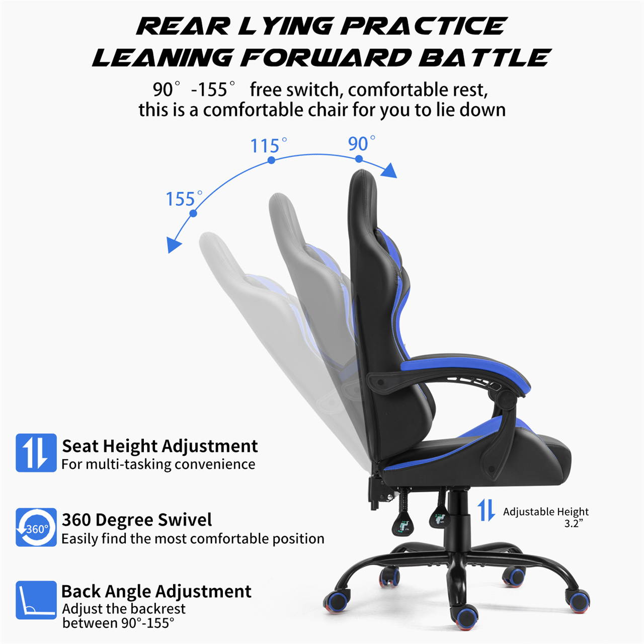 Labradores Gaming Chairs Ergonomic Office Chair Computer Game Recliner High-Back Racing Style Desk Chair Adjustable Backrest and Seat Height Swivel Rocker Headrest and Lumbar (Black/Red)