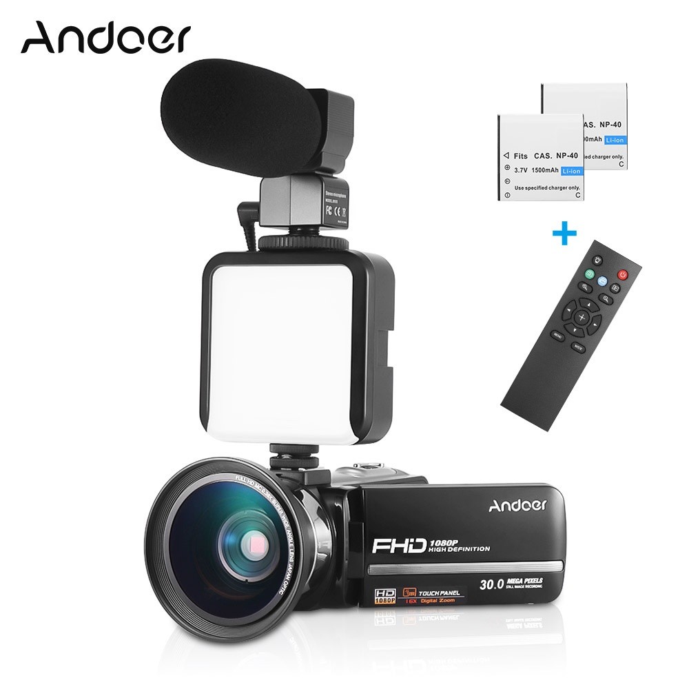 Andoer HDV-301LTRM 1080P FHD Digital Video Camera Camcorder DV Recorder IR Nightshot 30MP 16X Digital Zoom 3.0 Inch LCD Touchscreen with 2pcs Rechargeable Batteries