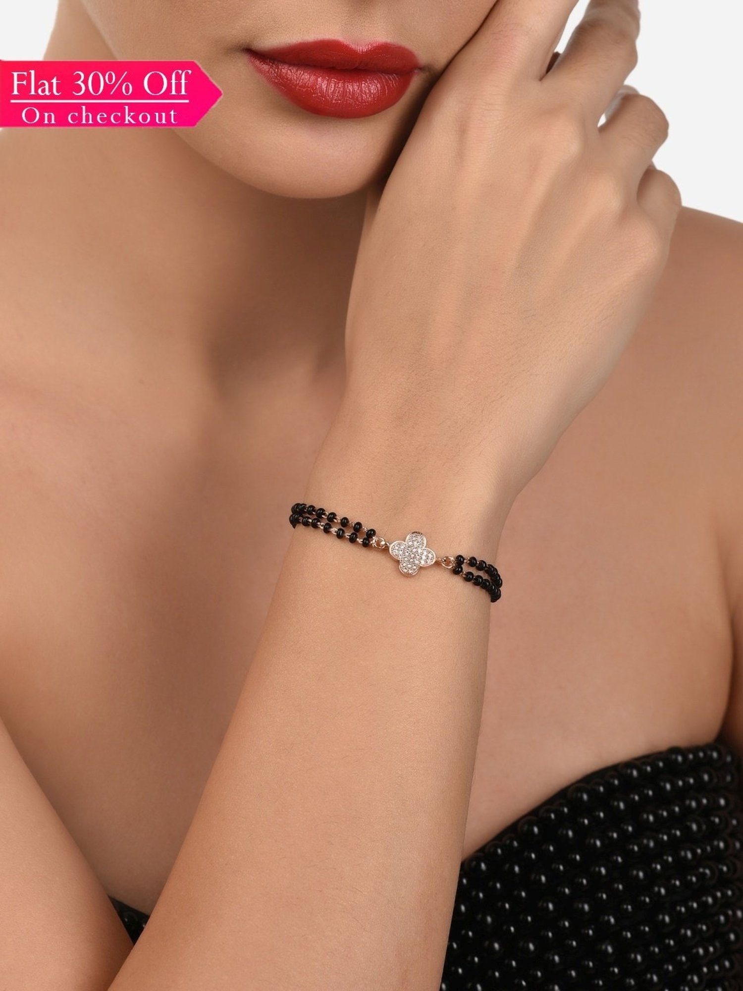 Zaveri Pearls Rose Gold Contemporary Cubic Zirconia Mangalsutra Classic Bracelet - ZPFK12635