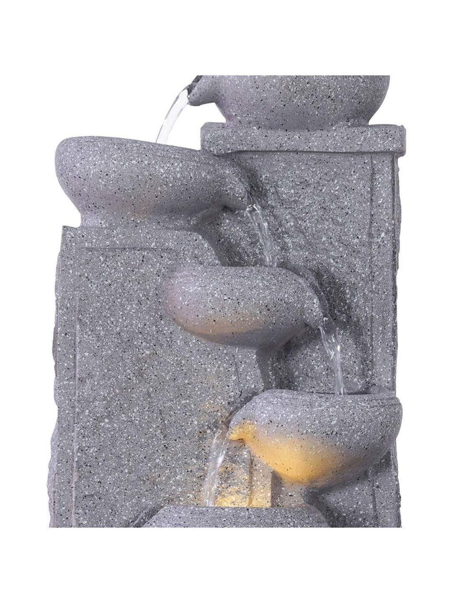 CHRONIKLE Grey Polyresin Table Top 5 Diya Steps Waterfall Fountain