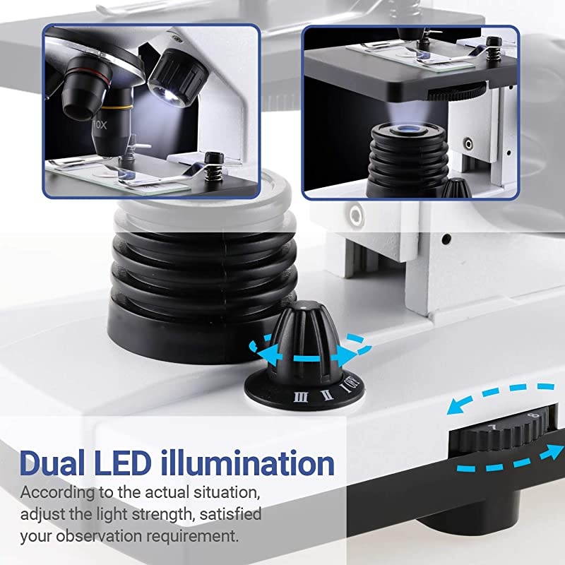 for Kids and Students 1000X School Science Kit with 10pcs Prepared Slides + 5pcs Blank Slides Smartphone Adapter Carrying Bag for School Teaching Family Education