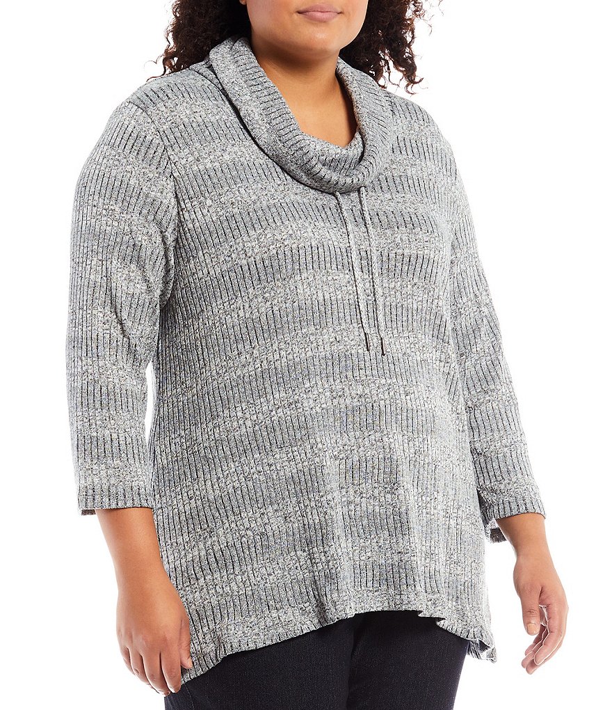 Ruby Rd. Plus Size Ombre Striped 3/4 Sleeve Button Front Long Cardigan