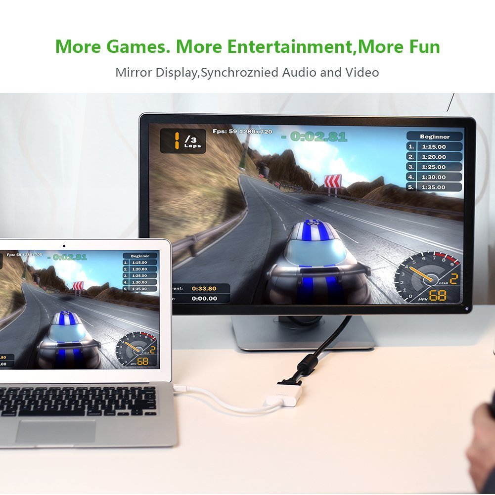 Mini DP to VGA Converter, Mini DisplayPort Male (Thunderbolt) to VGA Female Gold Plated Adapter for MacBook, MacBook Air, MacBook Pro, Mac Pro, iMac, Mac mini and more