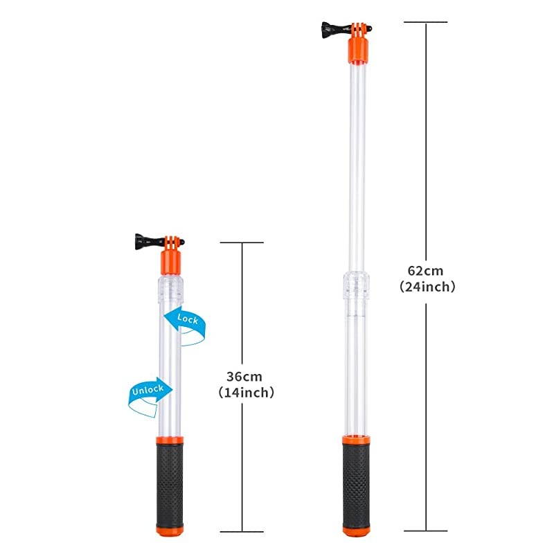 Waterproof Transparent Floating Monopod - Extendable Selfie Stick for GoPro Hero 8/7/6/5/4 Osmo Action Insta360