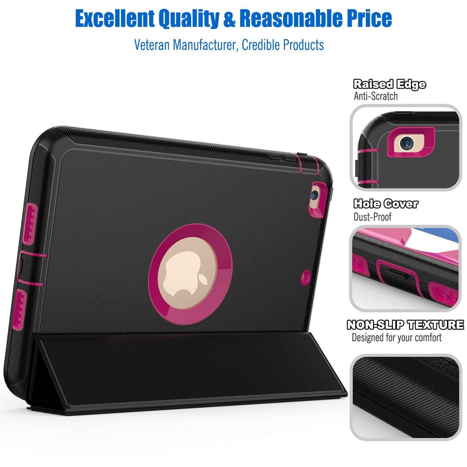 Werleo iPad Mini 1 2 3 Case Three Layer Shock Proof Protective Case for Kids Adults Smart Cover Auto Sleep Wake & PU Leather Folio Stand Function iPad Mini 1st 2nd 3rd Generation