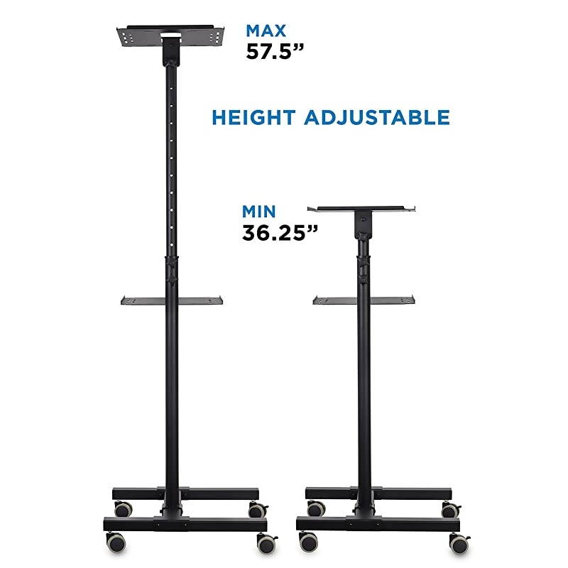 Mobile Projector Stand Rolling Height Adjustable Laptop and Projector Presentation Cart and Trolley Black