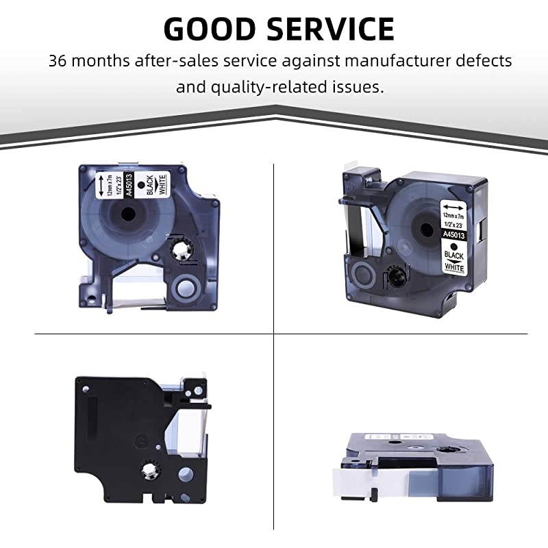 Compatible Label Tape Replacement for Dymo D1 45013 S0720530 Label Tape for Dymo LabelManager 160 Label Maker 12 inch x 23 ft Black on White Labeling Tape 6 Pack