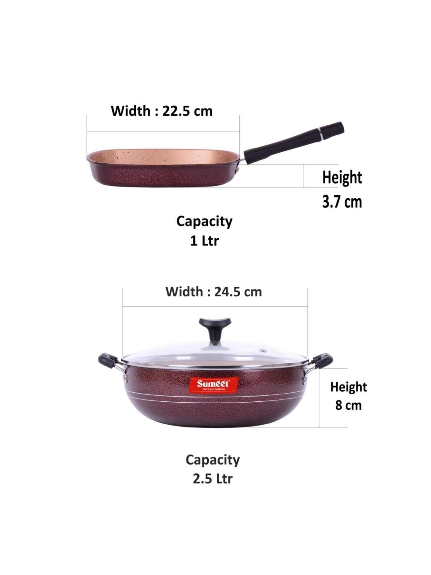 Sumeet Nonstick Granite Finish 2pc SPLENDOR Cookware set (Grill Pan + Kadhai With Glass Lid-2.5 Ltr)