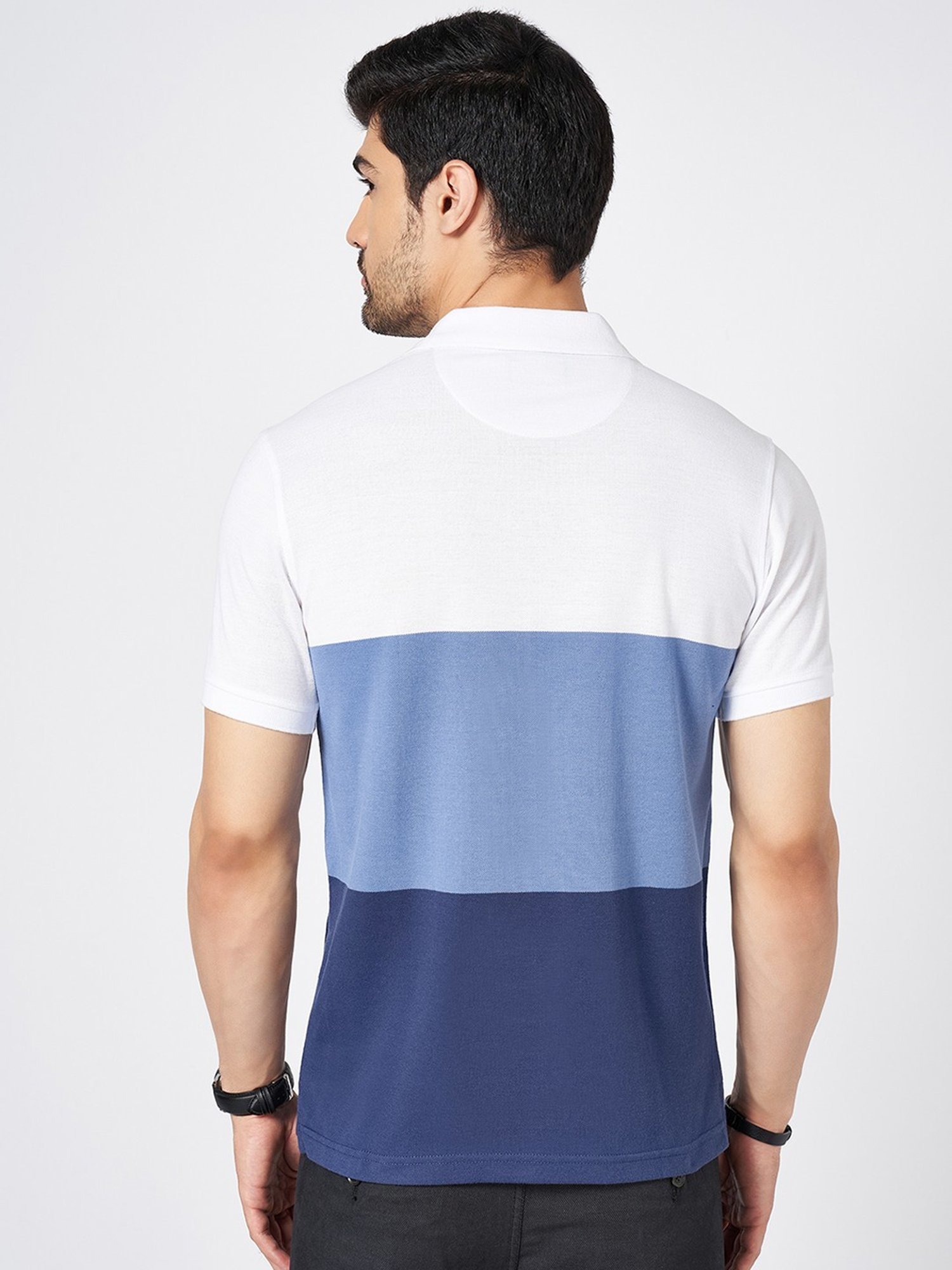 Byford By Pantaloons Blue Slim Fit Colour Block Polo T-Shirt