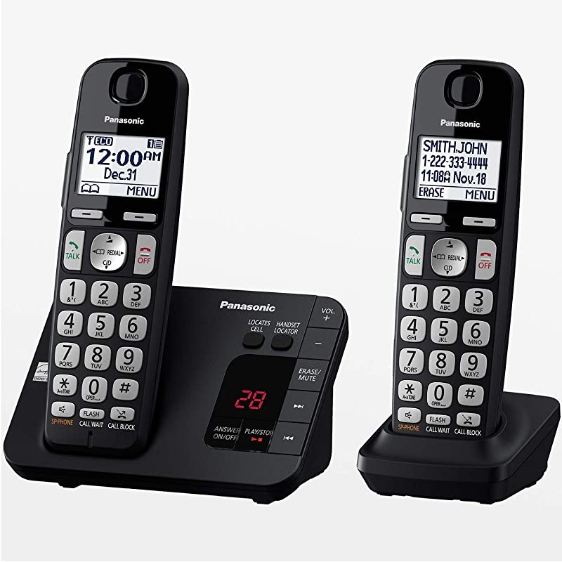 DECT 60 Expandable Cordless Phone System with Answering Machine and Call Blocking 2 Handsets KXTGE432B Black