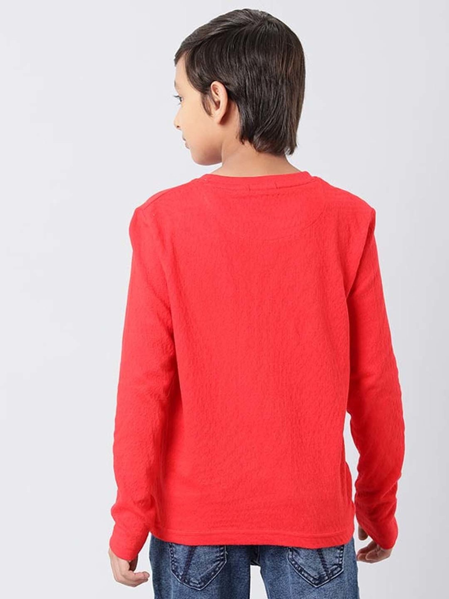 Indian Terrain Kids Red Cotton Printed Full Sleeves T-Shirt