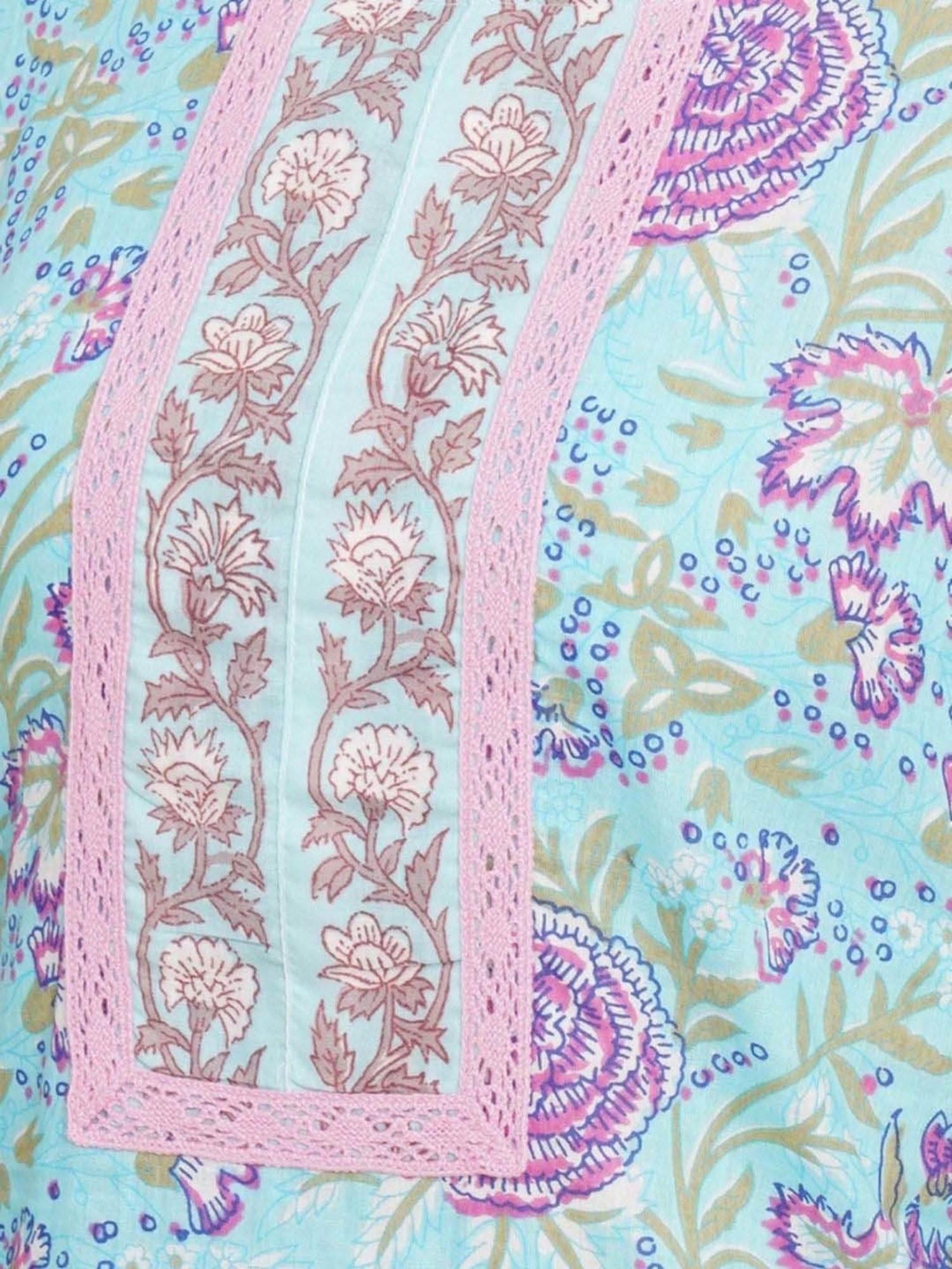 Odette Blue Floral Print Kurta & Pant Set with Dupatta