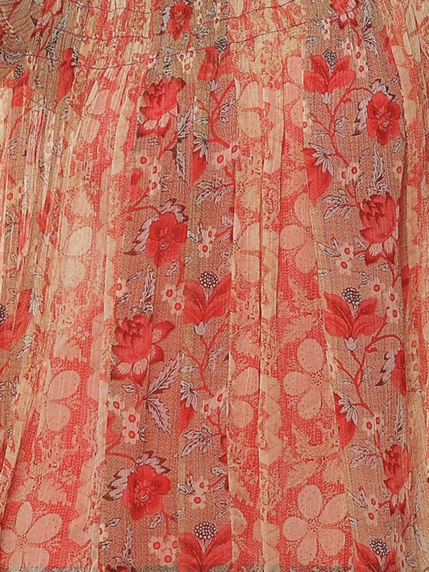 Label Ritu Kumar Red Floral Print Top With Inner