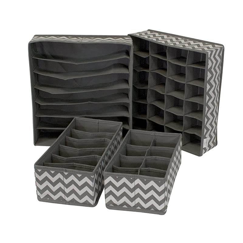 Set of 4 Foldable Drawer Dividers, Storage Boxes, Closet Organizers, Under Bed Organizer (Gray Chevron Pattern)