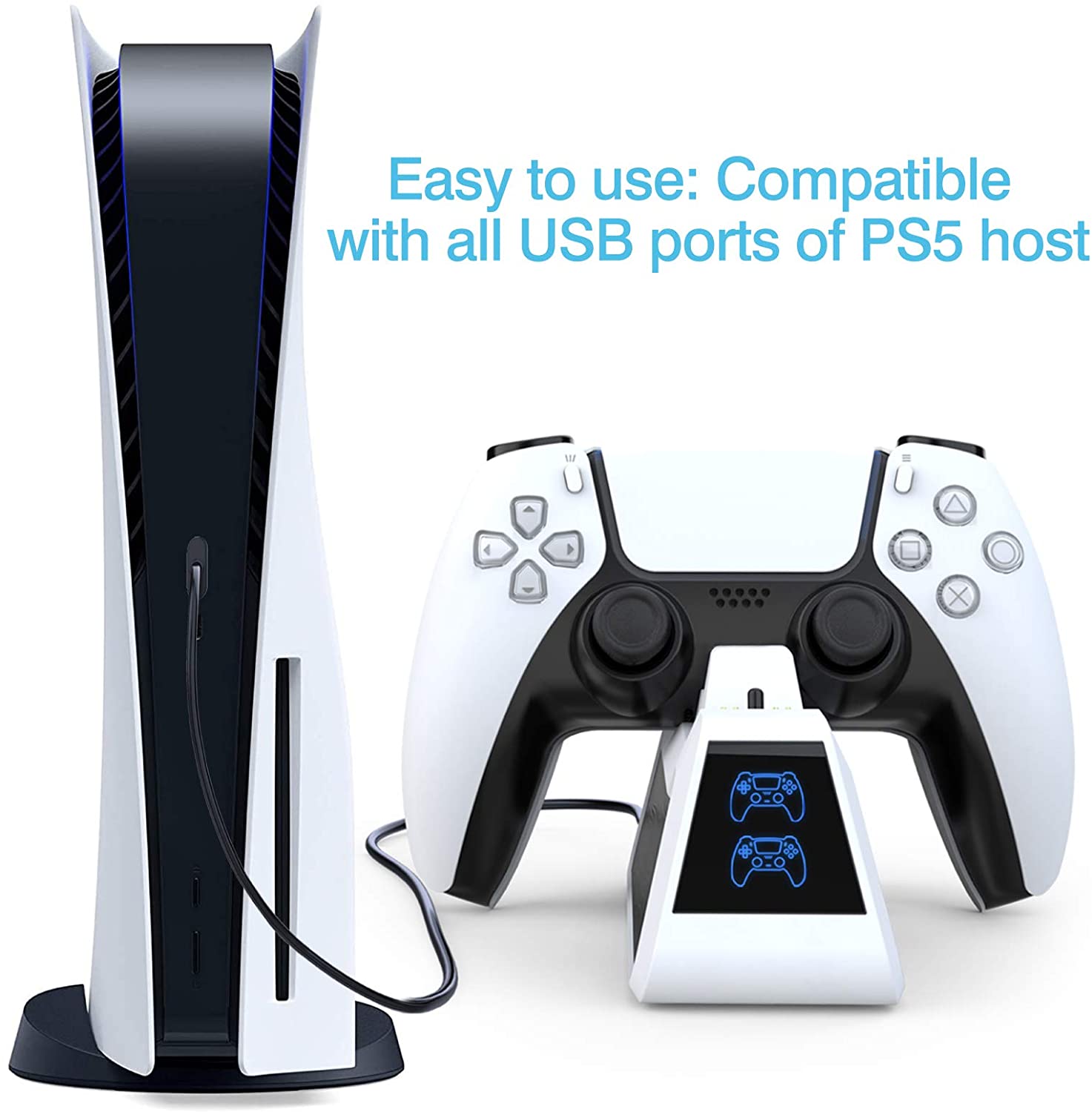 PS5 Controller Charger Station, Dual Controller Charger Station Dock with Fast Charging USB Type C Docking Stand with LED Charge Indicator Lights for Sony Playstation 5 DualSense Controllers
