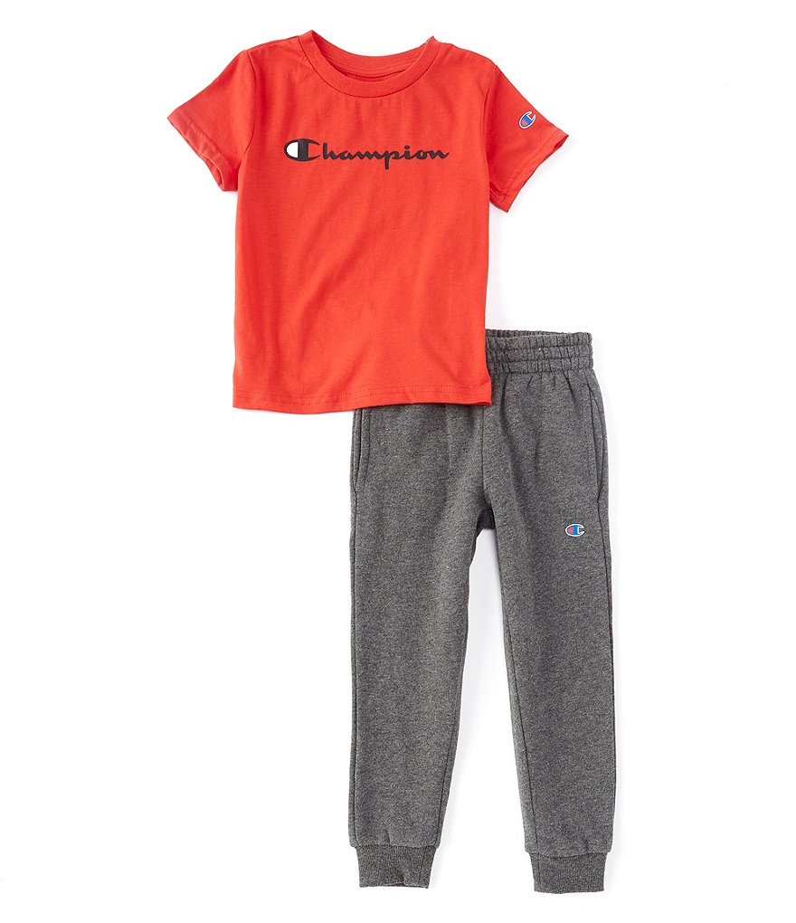 Champion Little Boys 2T-7 Short-Sleeve Signature Logo Tee & Fleece Jogger Set