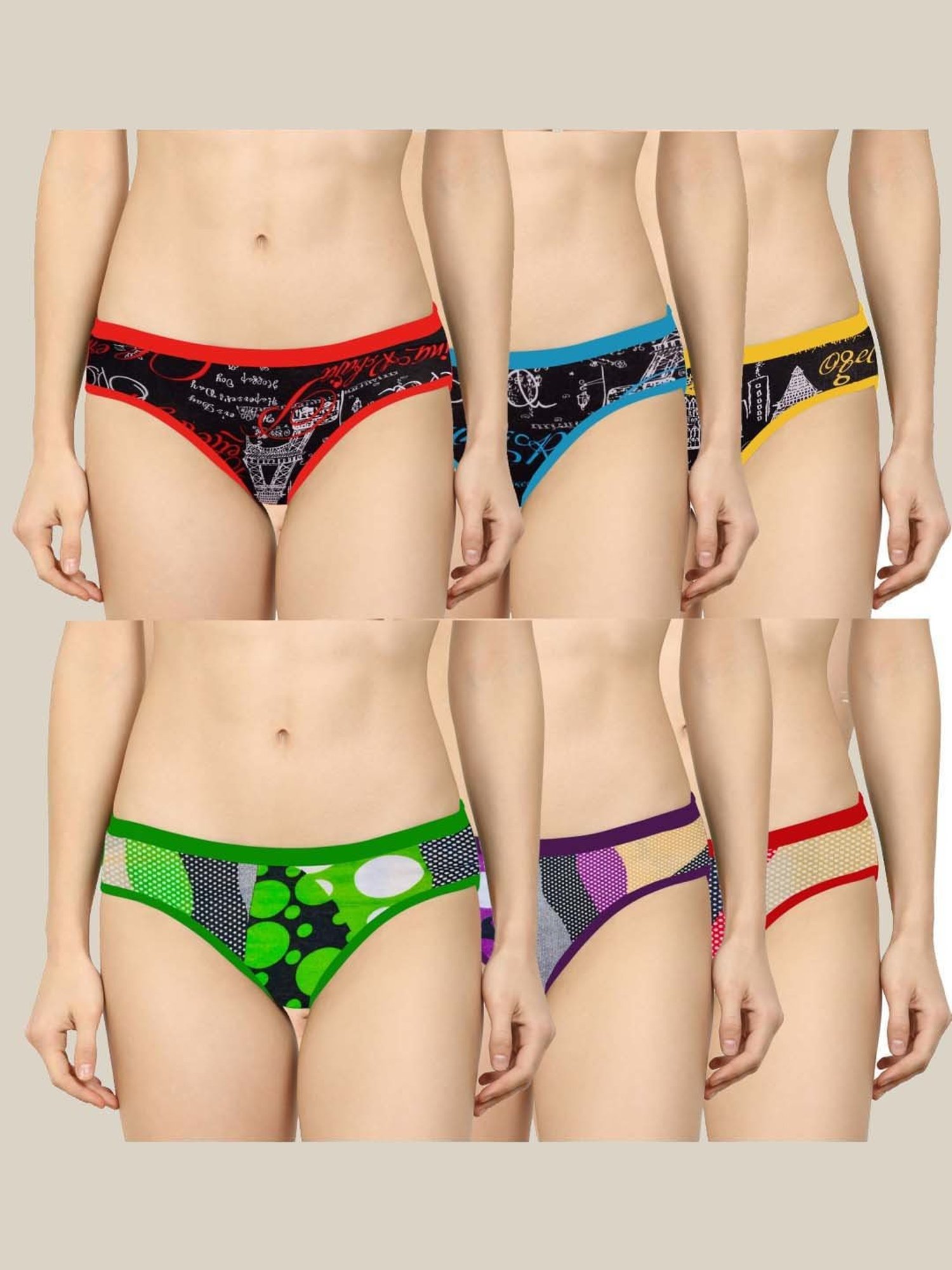 AROUSY Black & Green Printed Hipster Panties - Pack Of 6