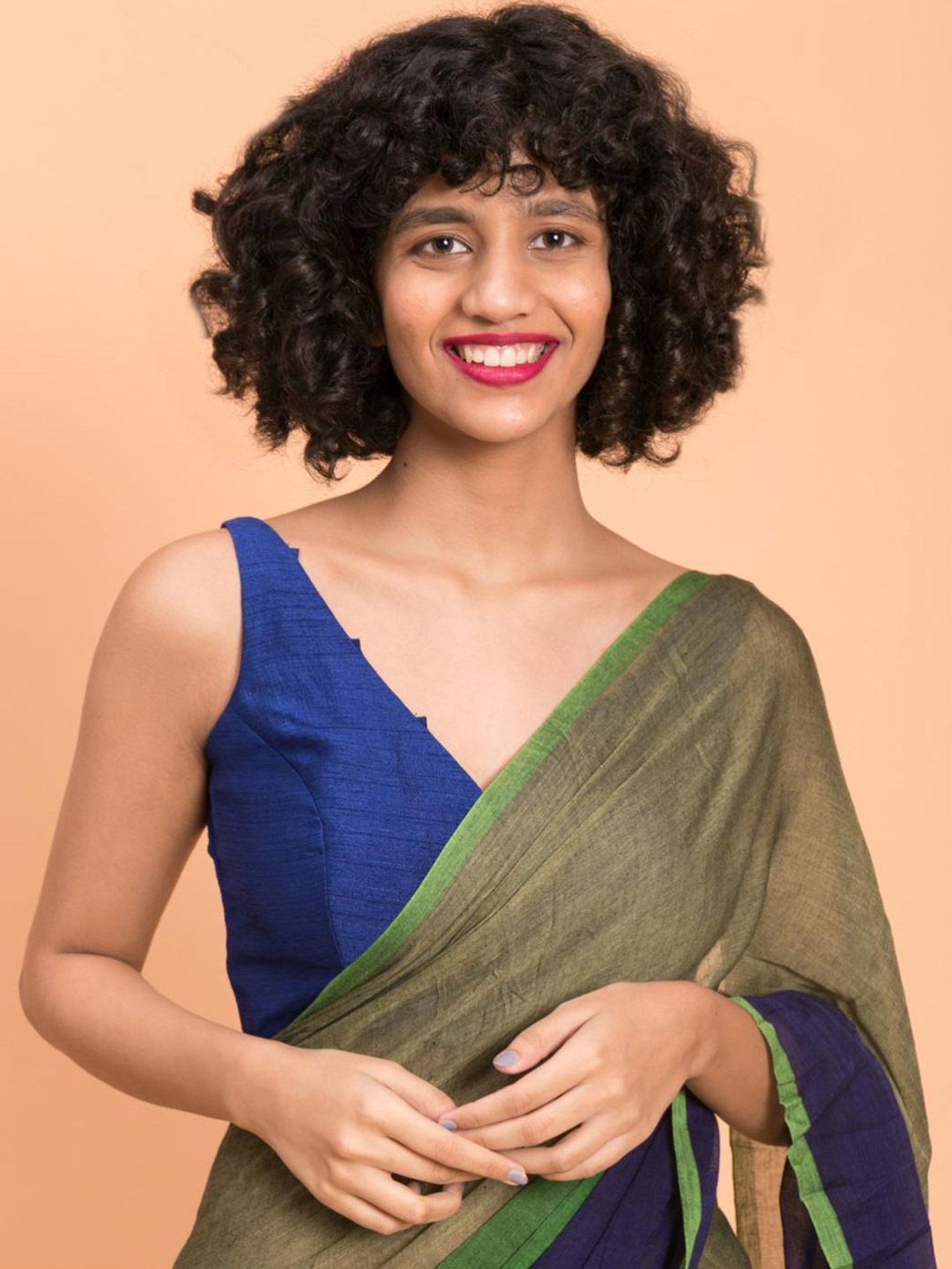 Suta Blue & Green Cotton Saree Without Blouse